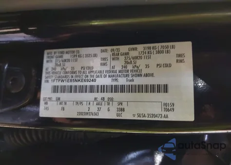 2022 Ford F-150 Xlt из США, поврежденный, VIN 1FTFW1E85NKE69240